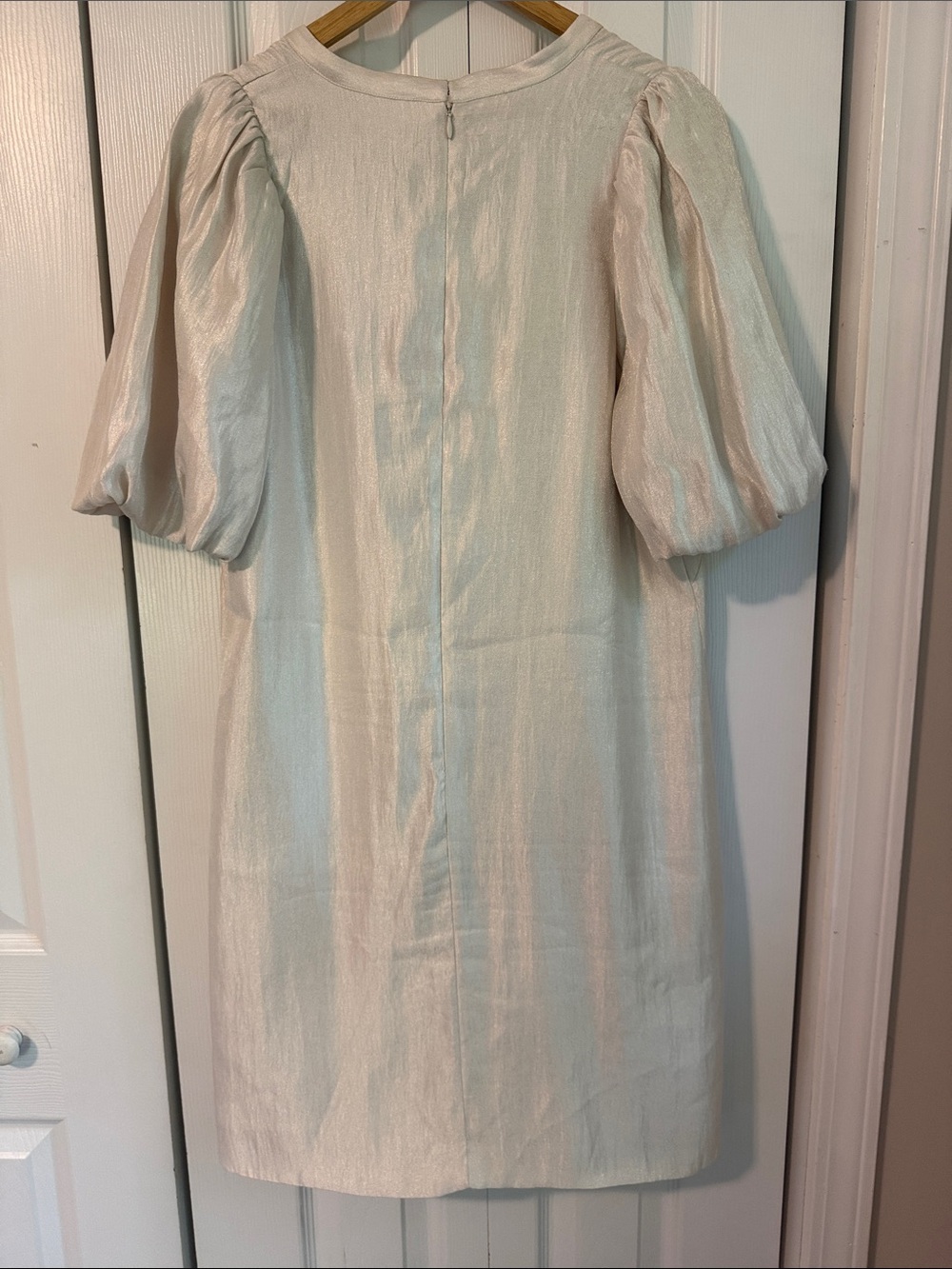 Ann Taylor Cream Puff-Sleeve V-Neck Shift Dress - Picture 4 of 4